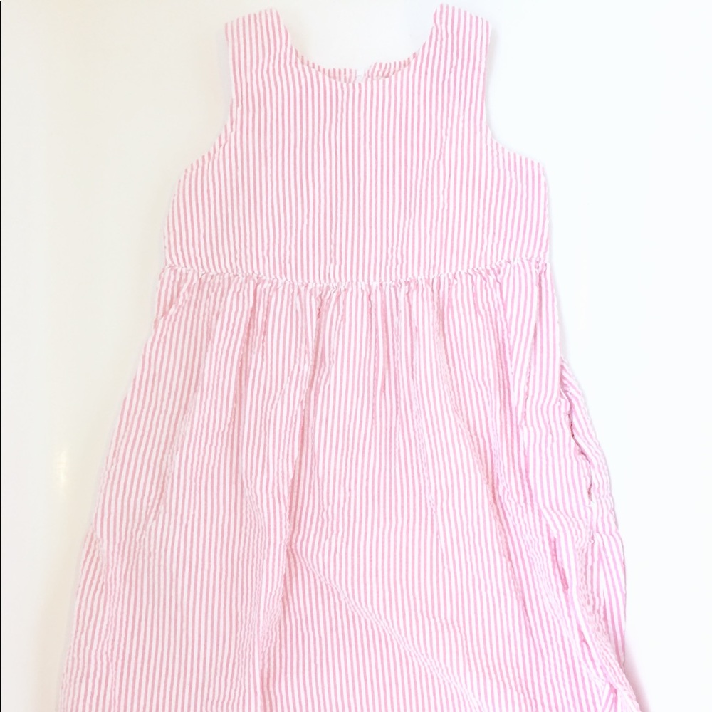 Girls Lands End pink seersucker dress size 14